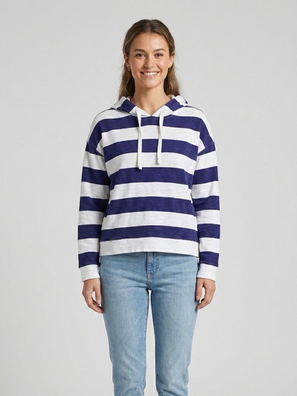 J. Crew Blue and White Striped Hooded Pullover